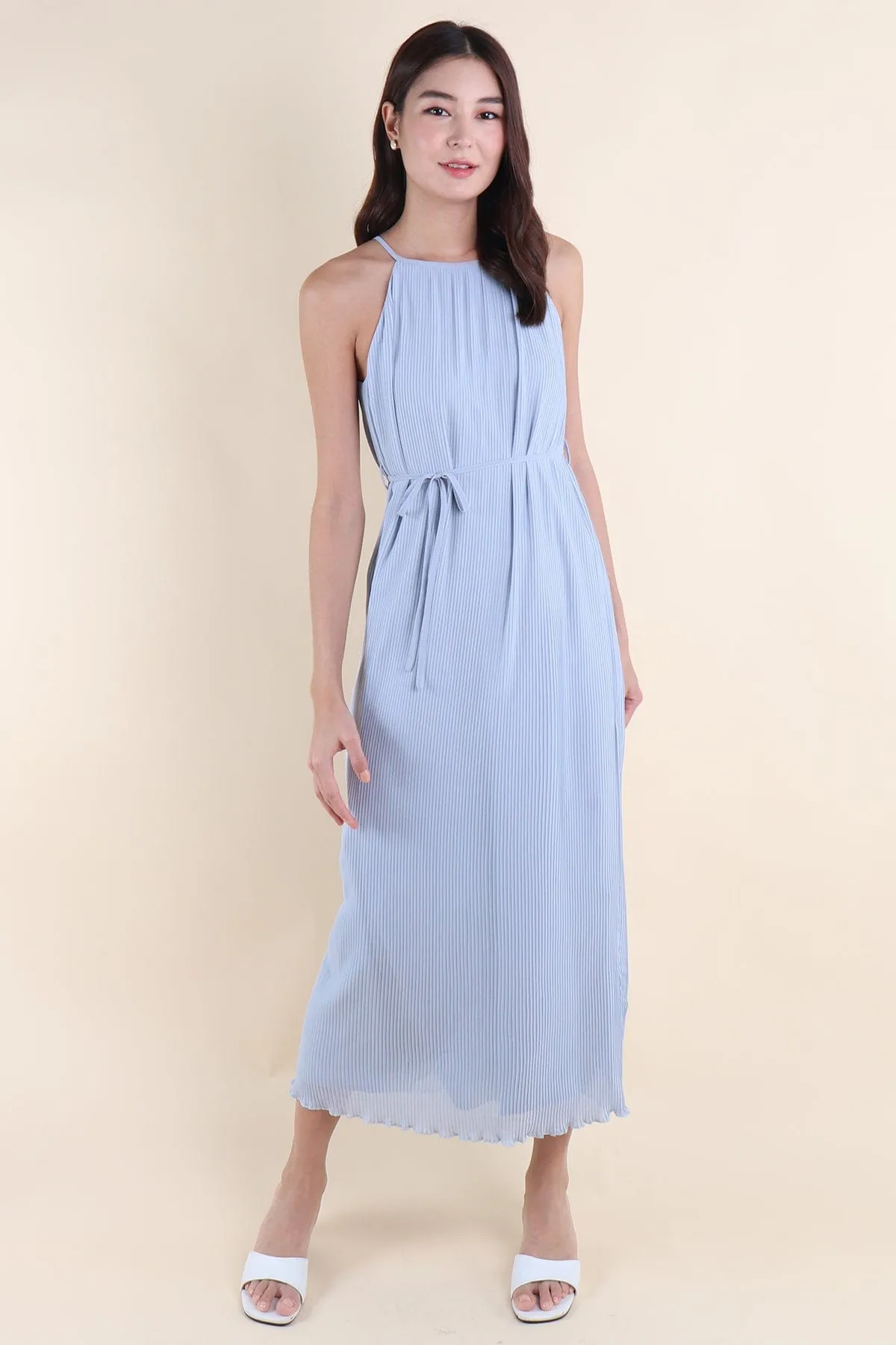 CELIA PLEATED MAXI IN DUSTY BLUE