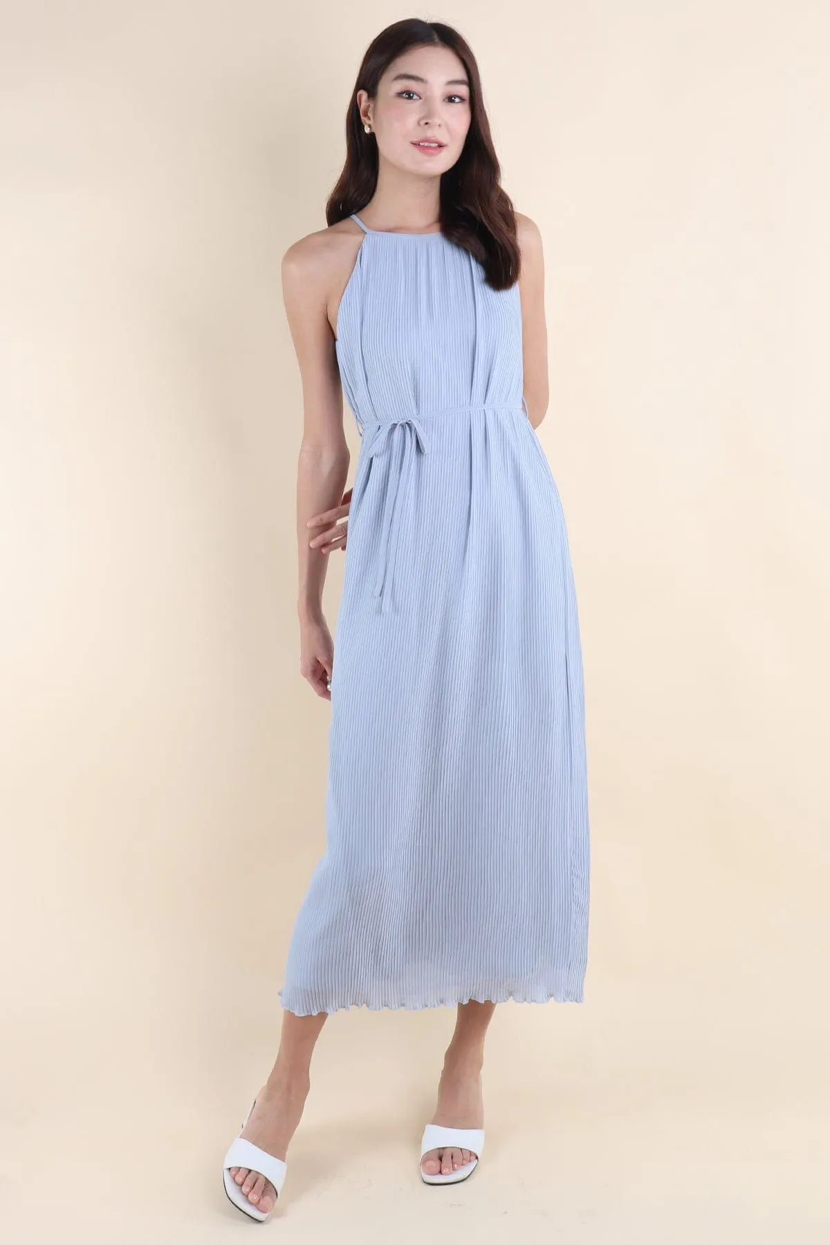 CELIA PLEATED MAXI IN DUSTY BLUE