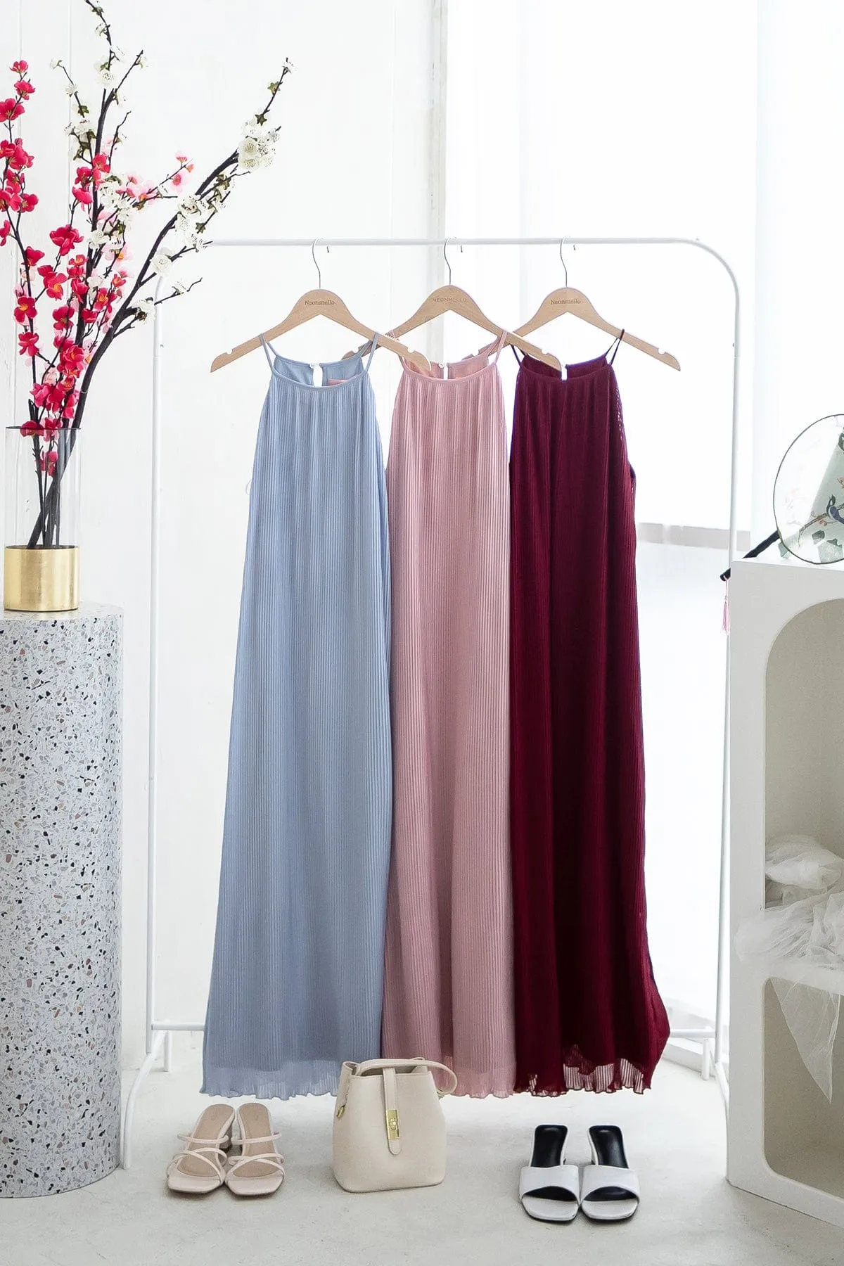 CELIA PLEATED MAXI IN DUSTY BLUE