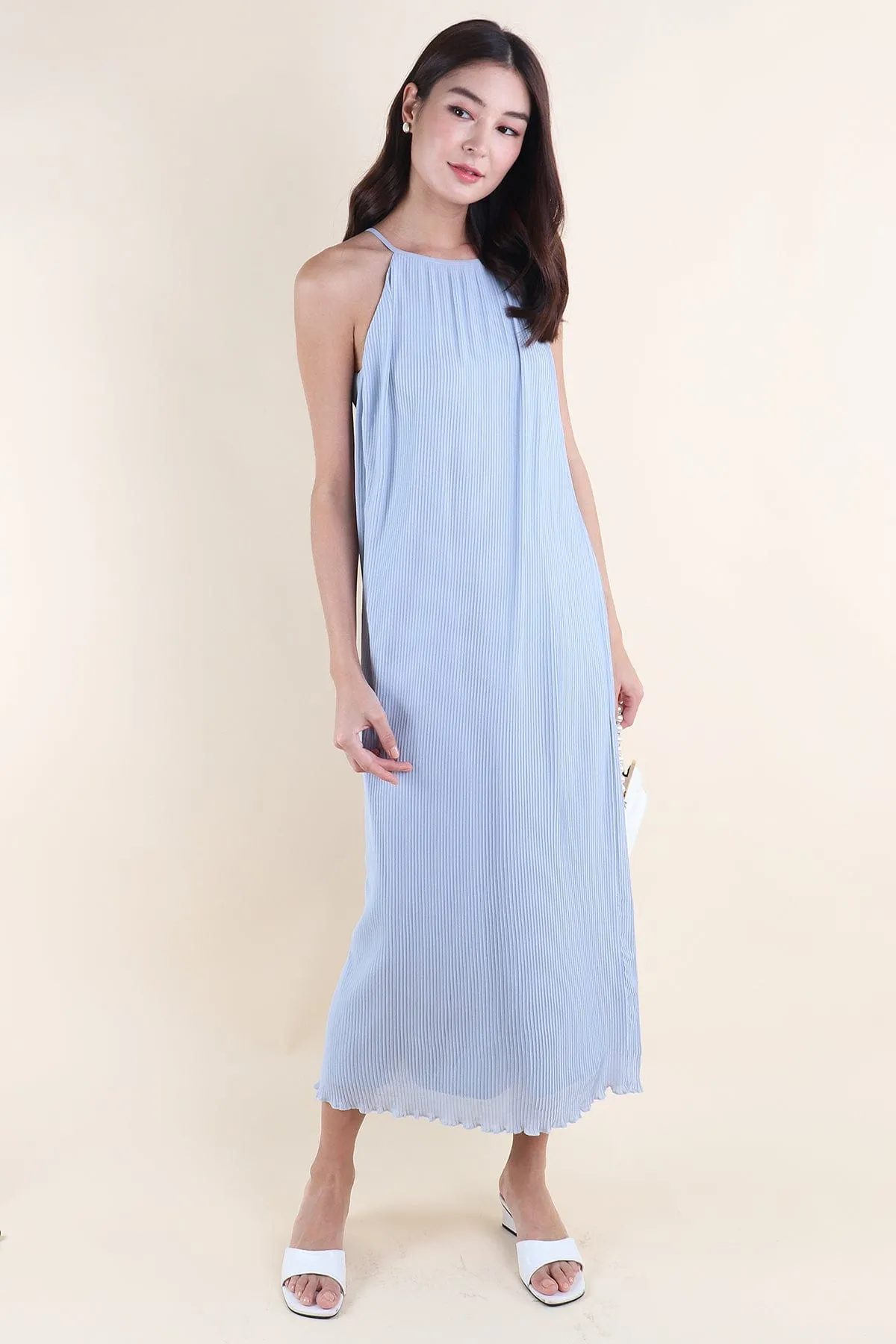 CELIA PLEATED MAXI IN DUSTY BLUE