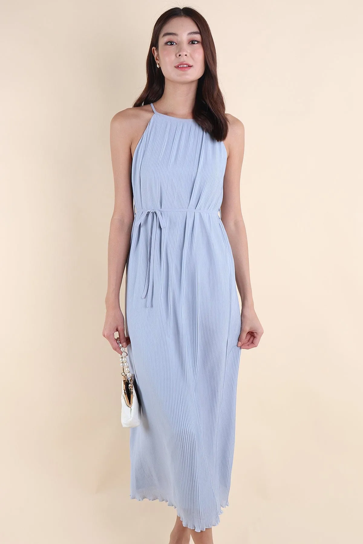 CELIA PLEATED MAXI IN DUSTY BLUE