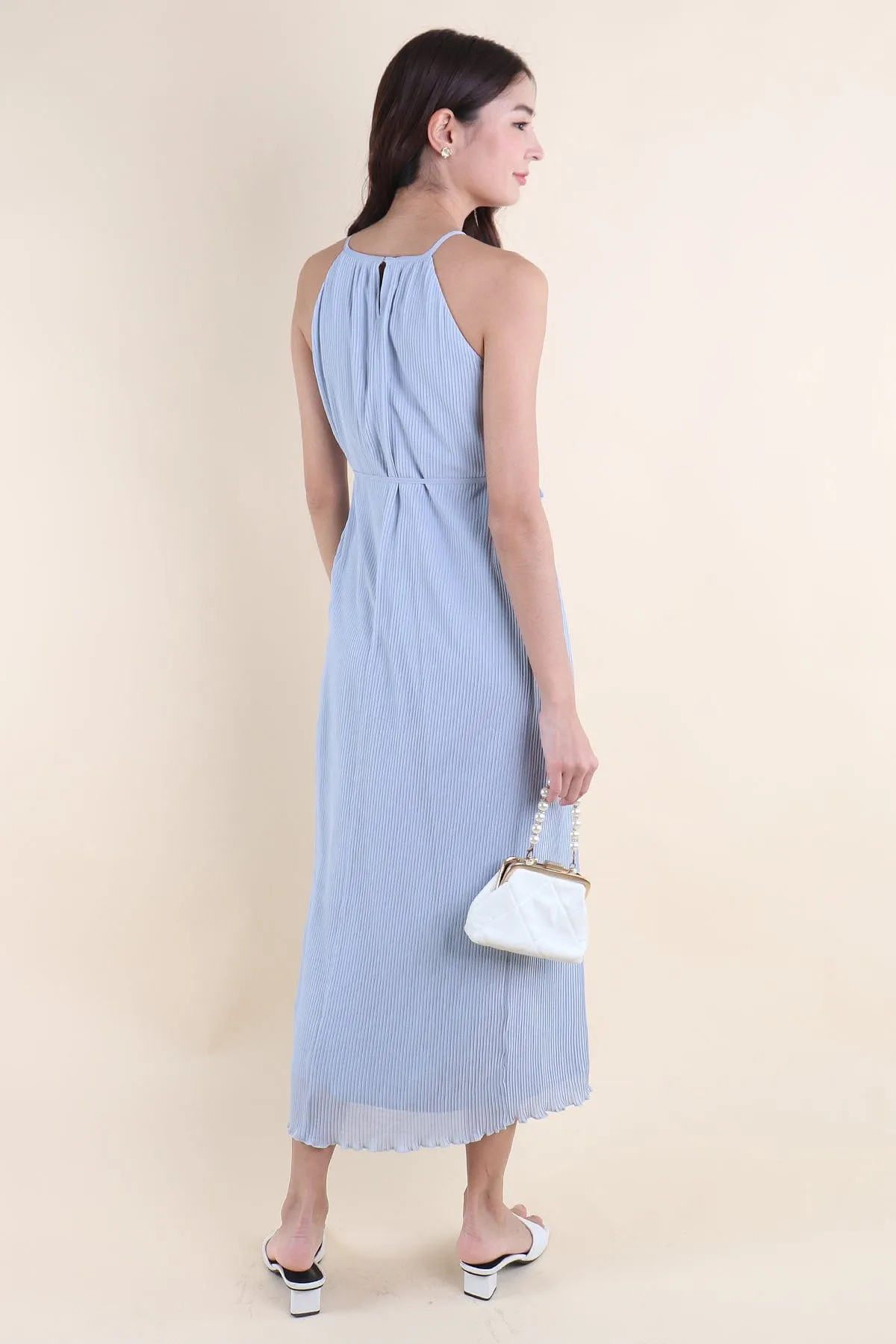 CELIA PLEATED MAXI IN DUSTY BLUE