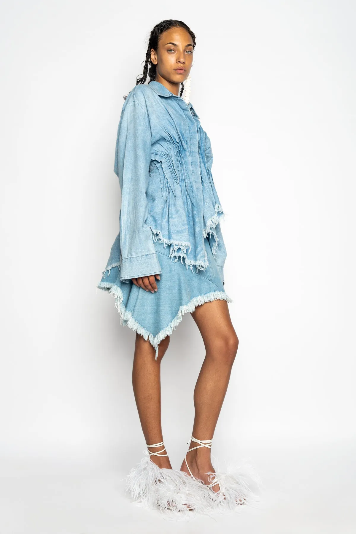 CHAMBRAY PLEATED SHIRT