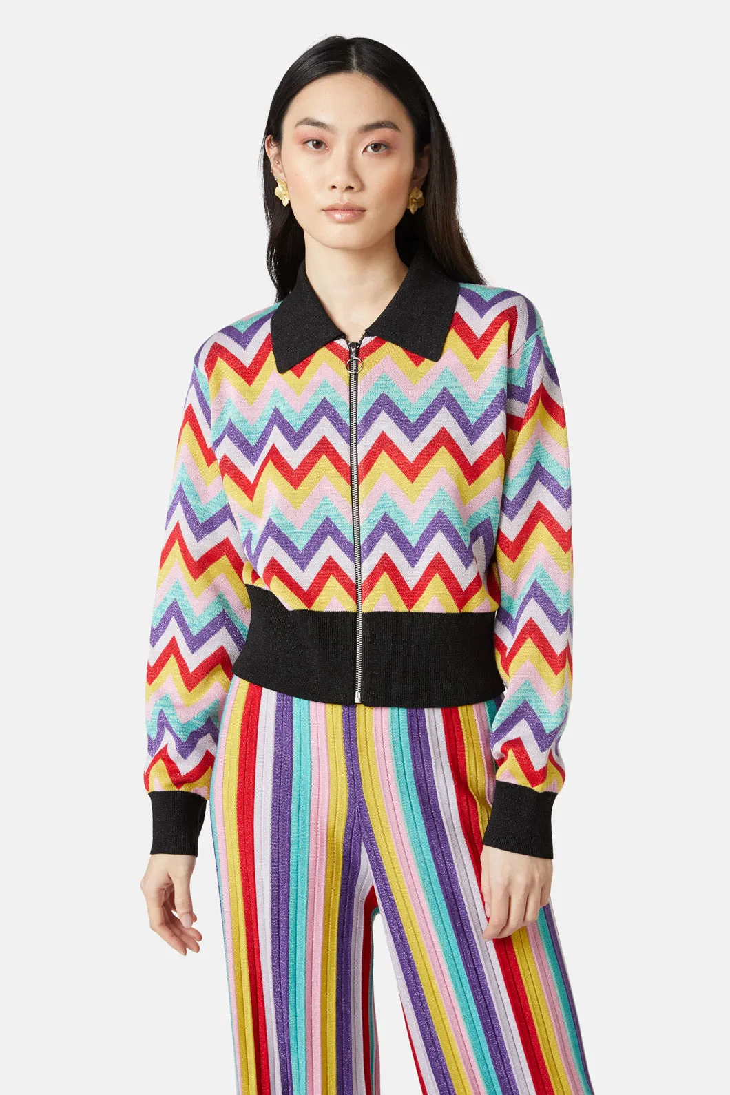 Chevron Lurex Knit Jacket