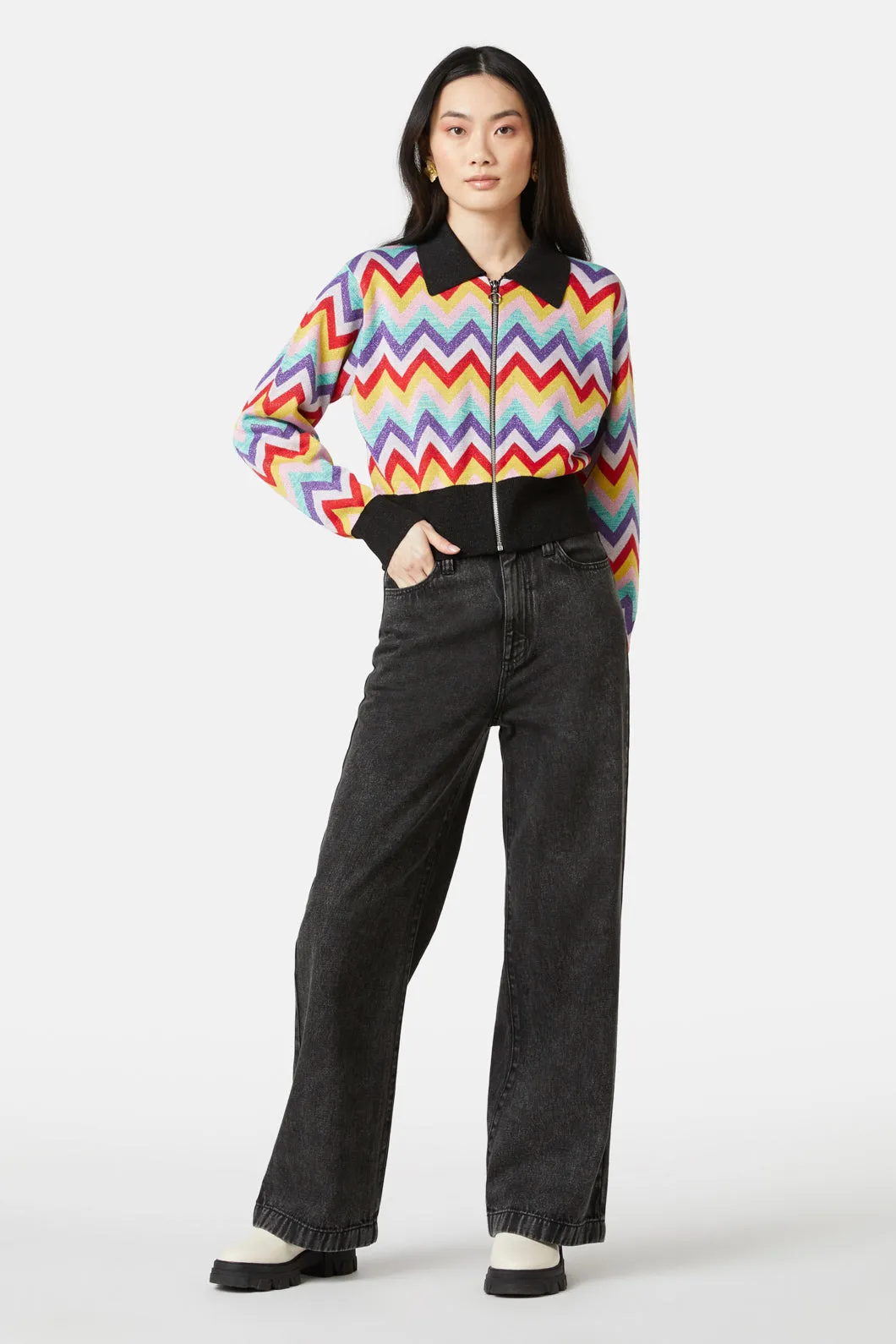 Chevron Lurex Knit Jacket