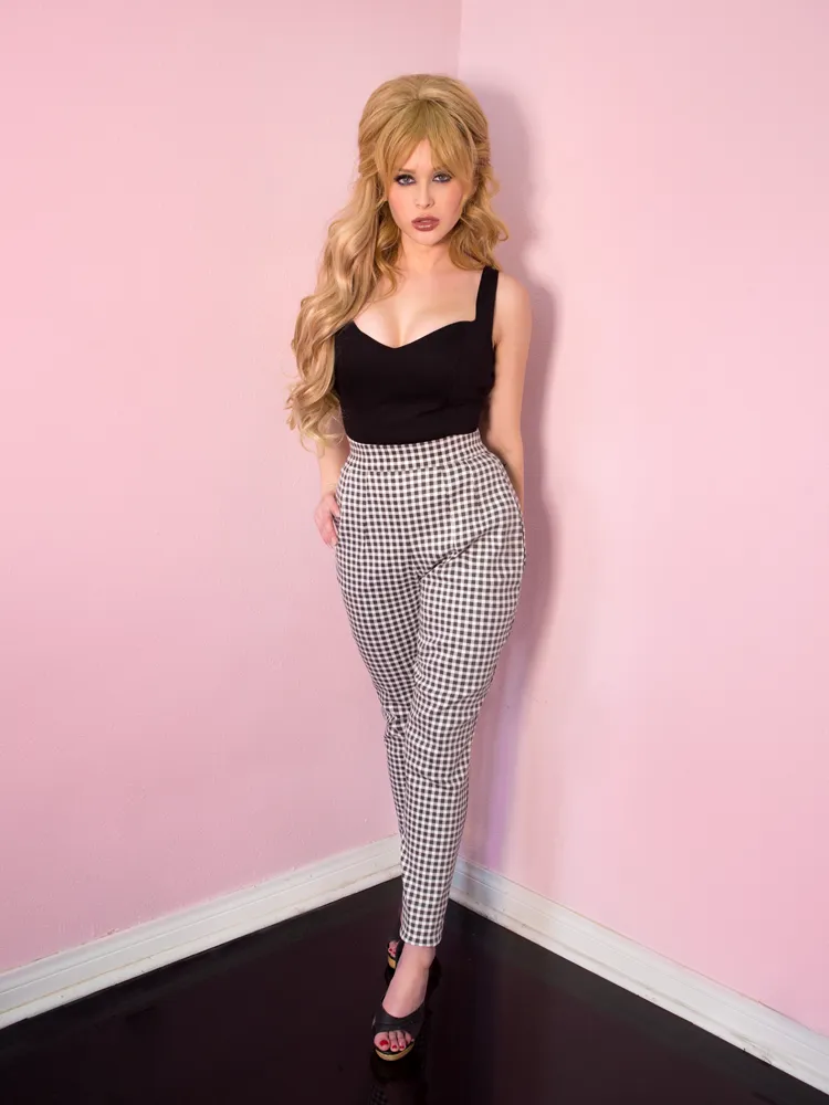 Cigarette Pants in Black Gingham - Vixen by Micheline Pitt