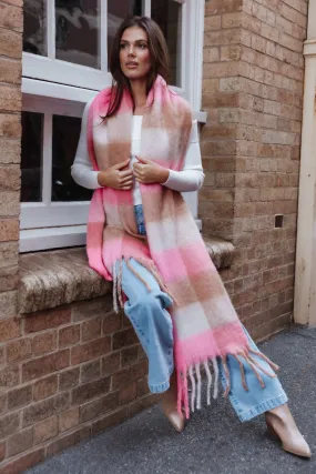 Clare Large Scarf - Pink Gingham