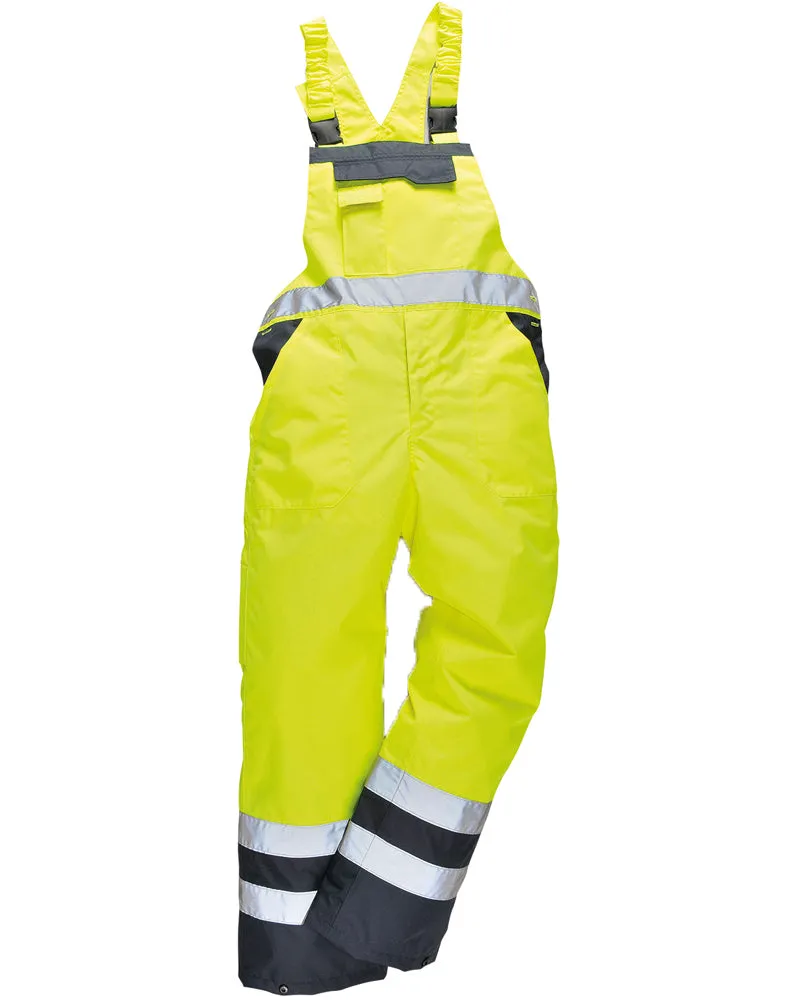 Class 2 Portwest Yellow Contrast Bib & Brace - Lined