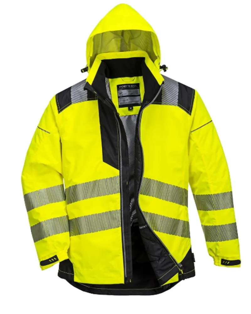 Class 3 Portwest Vision Hi-Vis Yellow/Black Rain Jacket