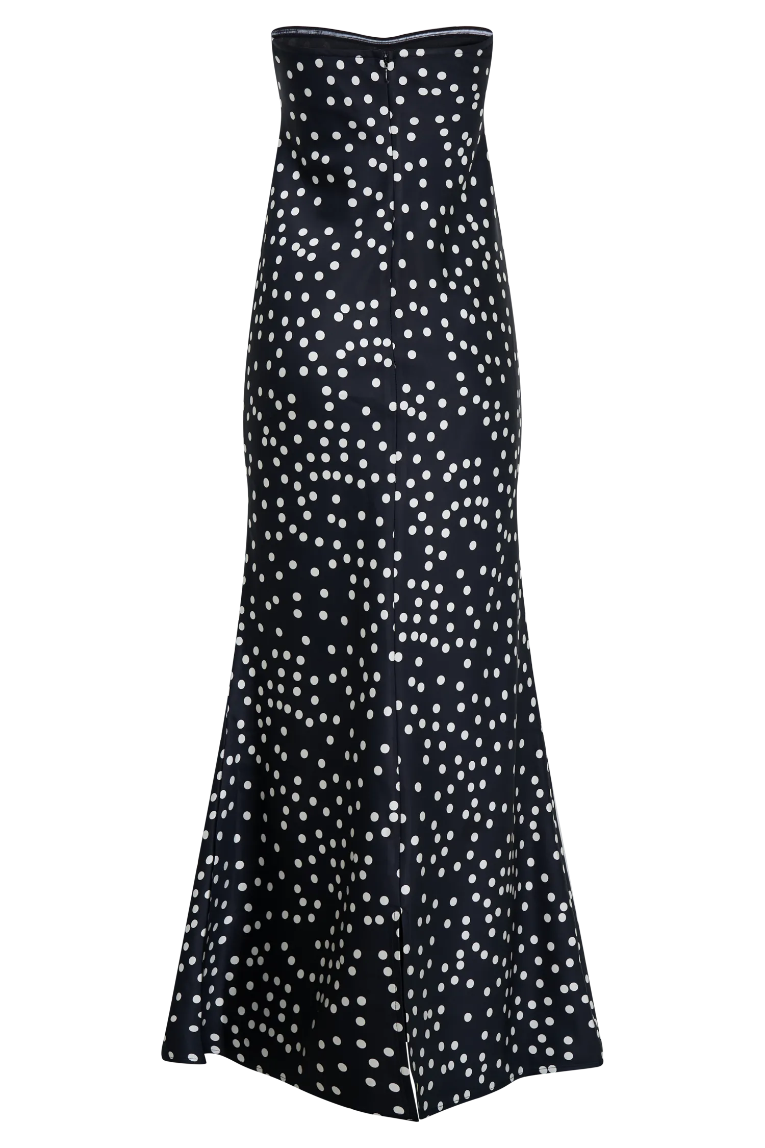 Claudette Strapless Satin Maxi Dress - Black Polka Dot Print