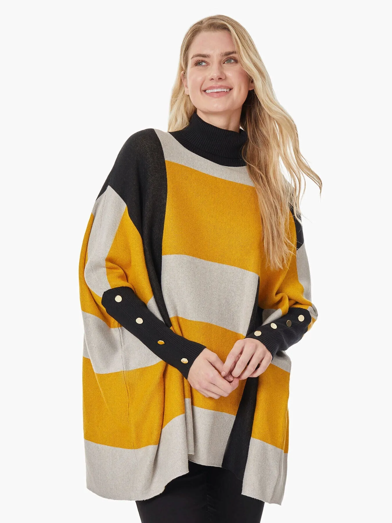 Colorblock Drop Shoulder Turtleneck Sweater