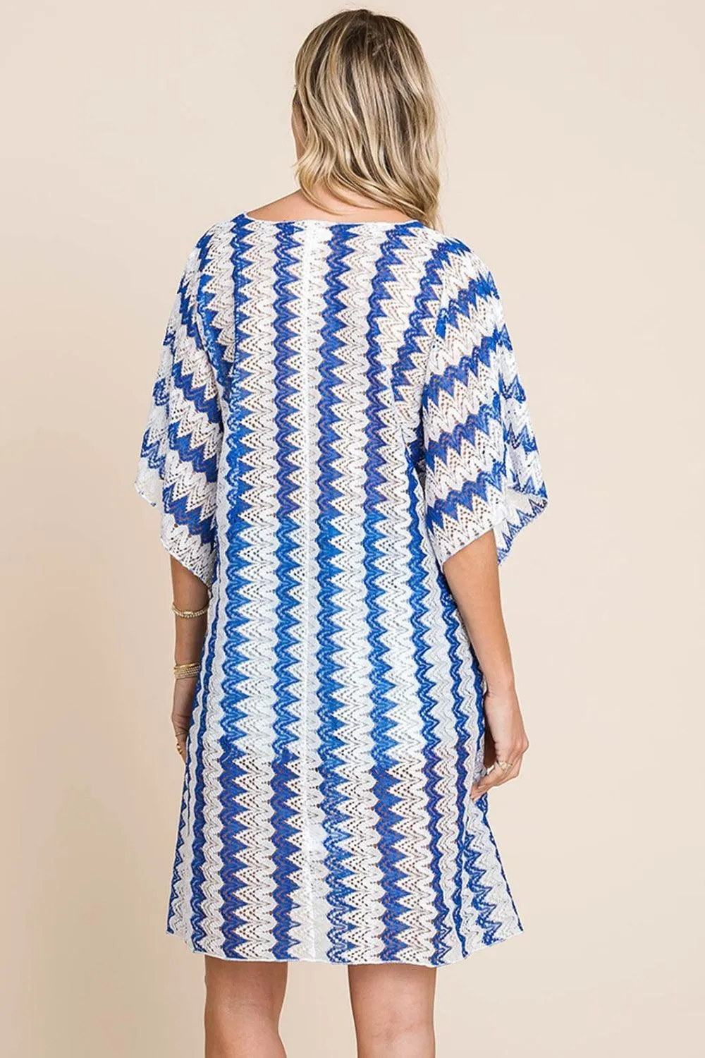 Cotton Bleu by Nu Lab Tied Striped Plunge Half Sleeve