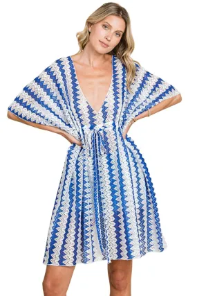 Cotton Bleu by Nu Lab Tied Striped Plunge Half Sleeve