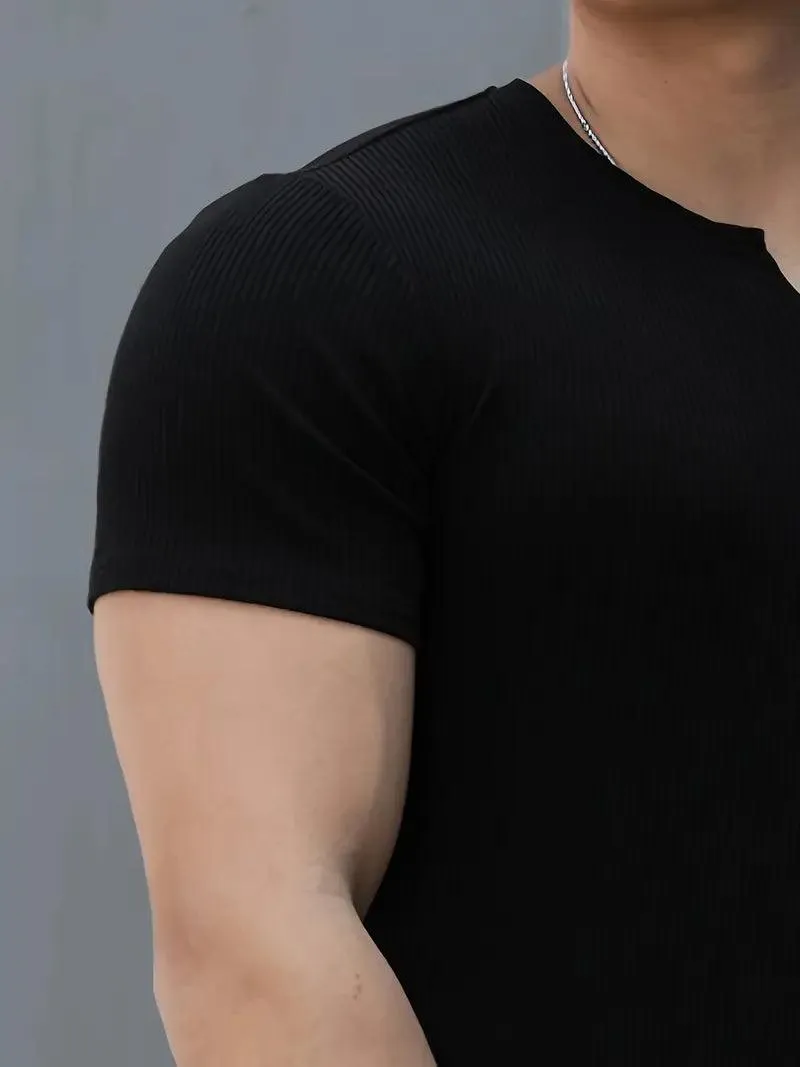 Cotton Knitted Half Sleeves T-Shirt Black