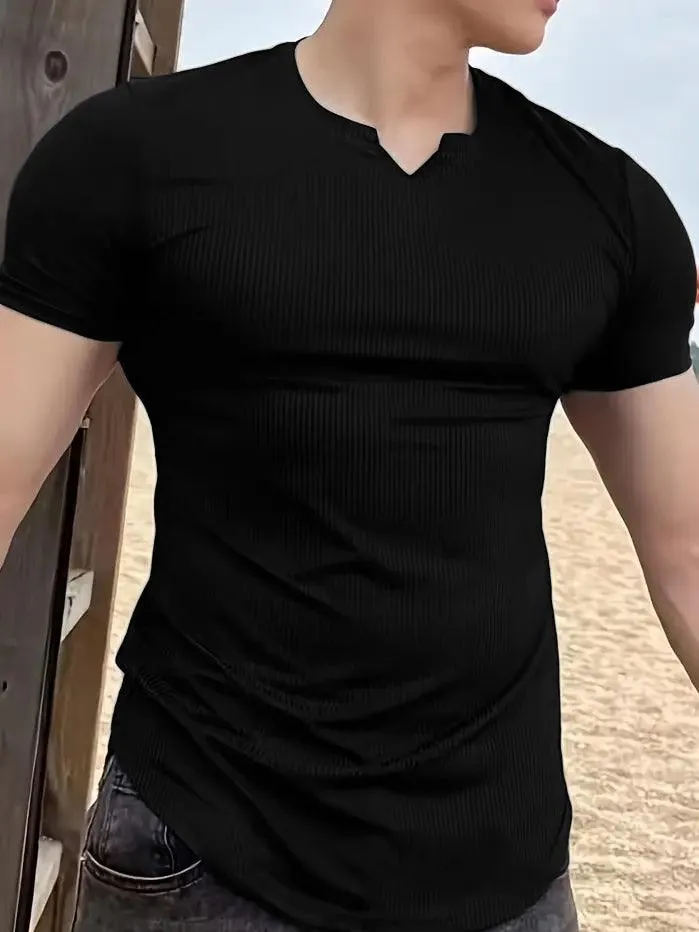 Cotton Knitted Half Sleeves T-Shirt Black