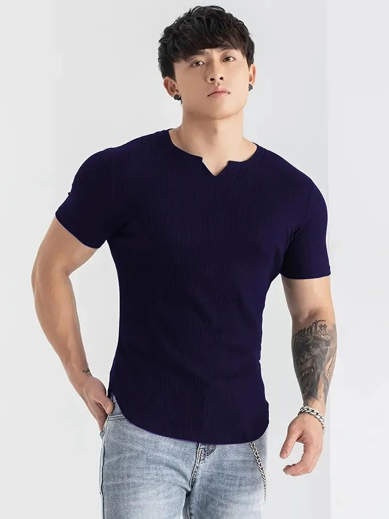 Cotton Knitted Half Sleeves T-Shirt Navy Blue