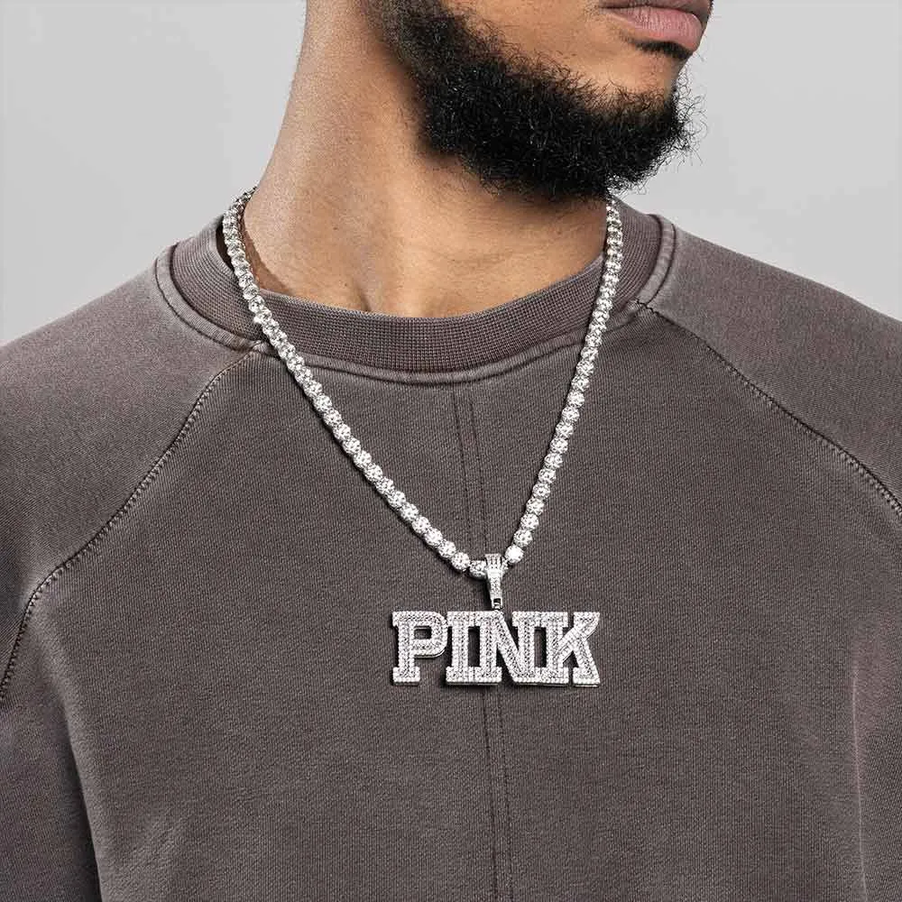 Custom Boston Pink Letter Pendant 14K Gold