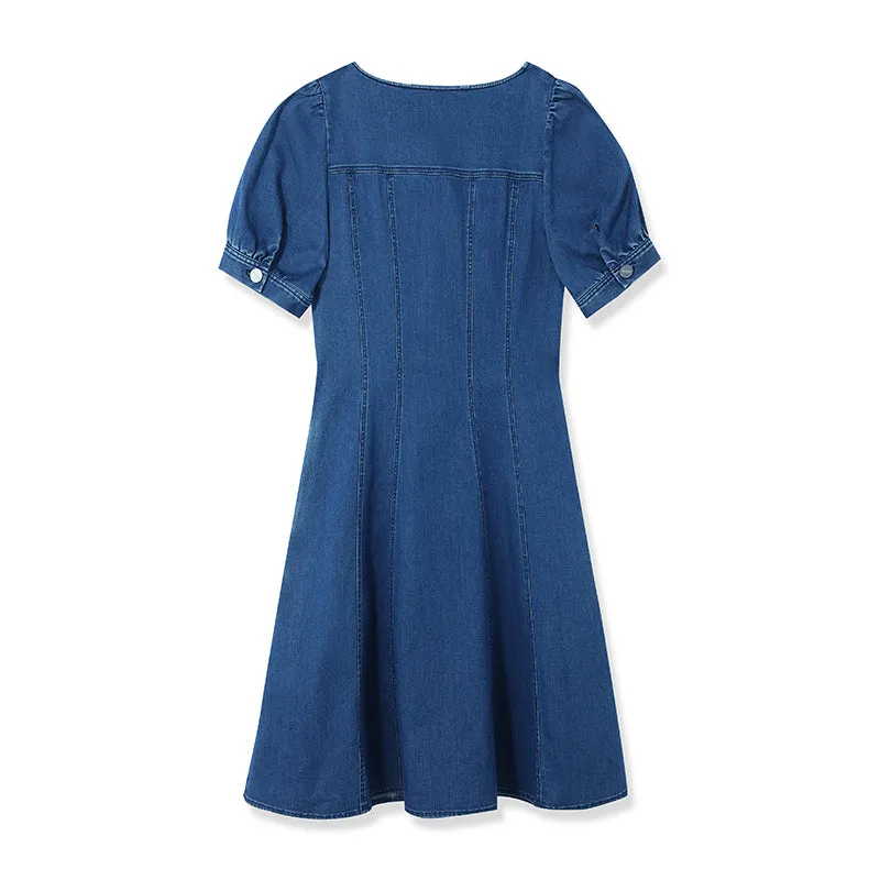 Denim Mini Dress With Removable Bowknot