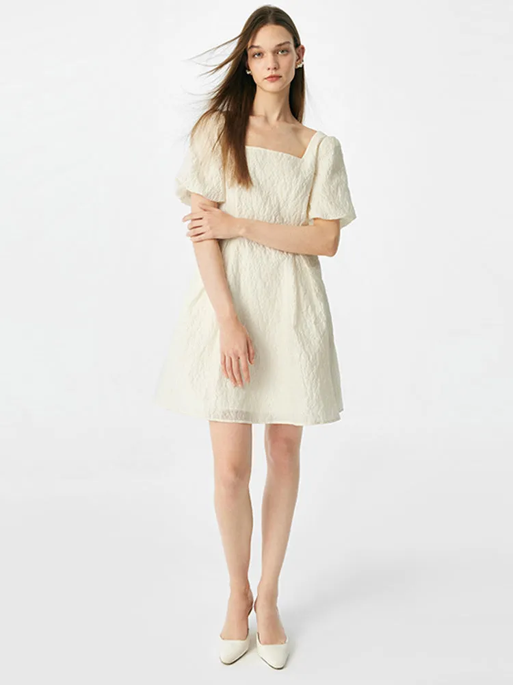 Detachable Bowknot Jacquard Mini Dress