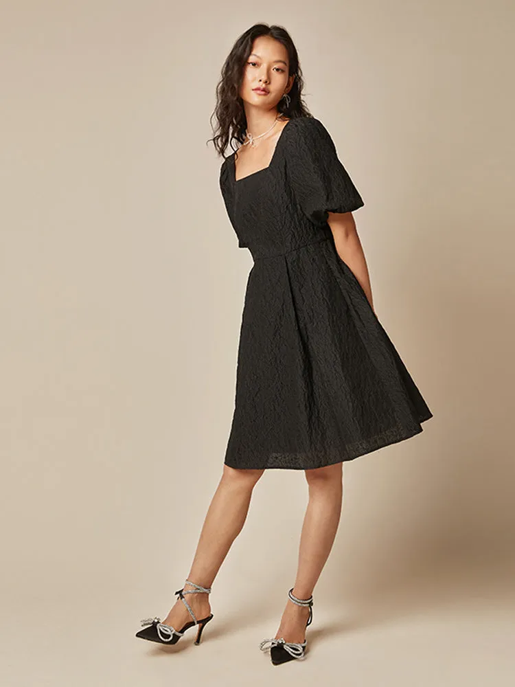 Detachable Bowknot Jacquard Mini Dress