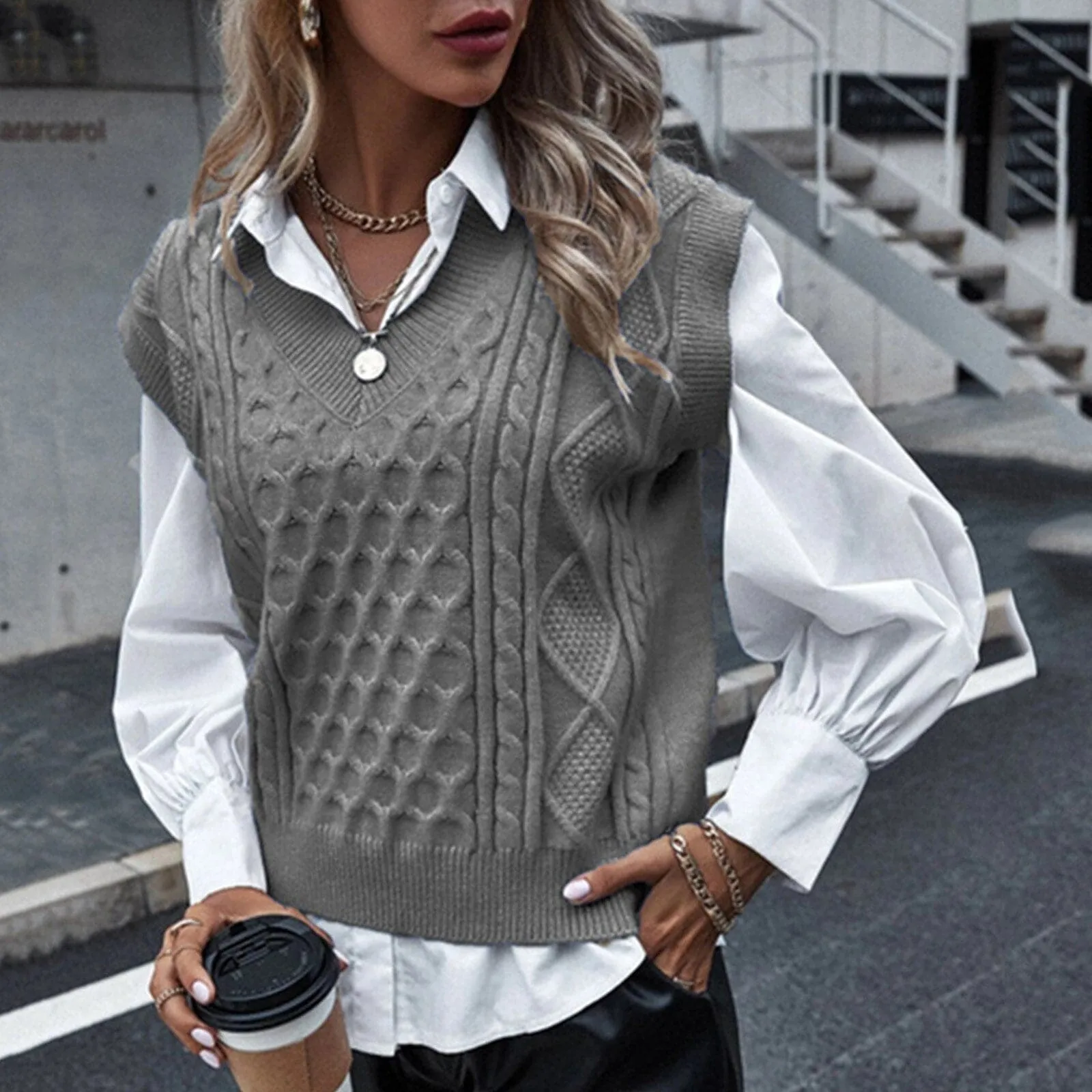 DressBetty - Fashion Preppy Style Sleeveless Vest Sweater