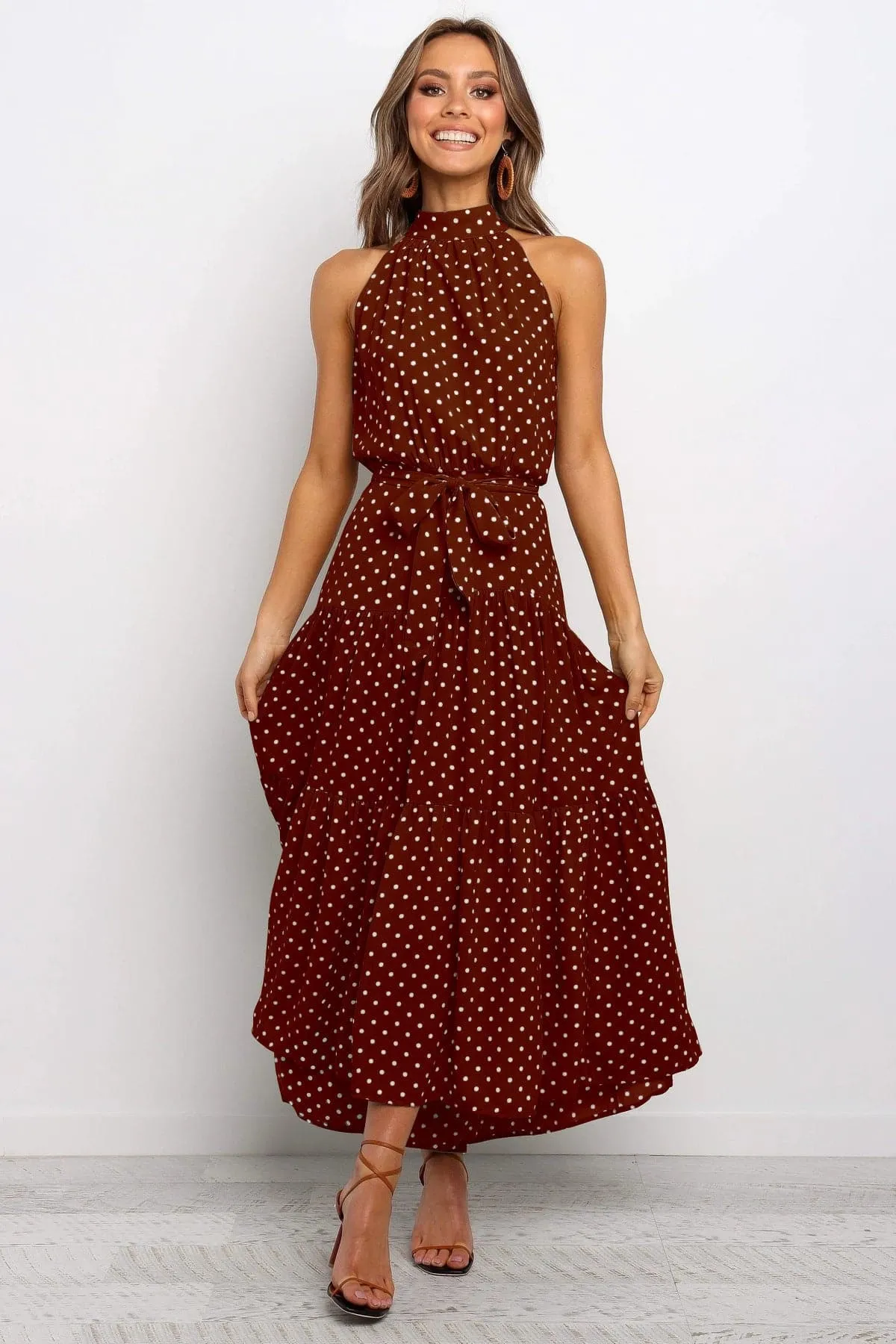 DressBetty - Polka Dot Print Women Bohemian Maxi Dress