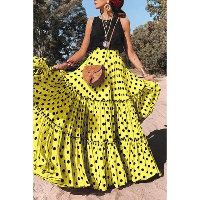 DressBetty - Vintage Bohemian Fairy Maxi Ruffle Polka Dot Skirt