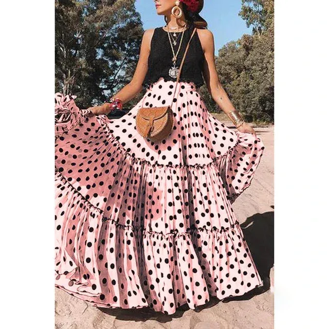 DressBetty - Vintage Bohemian Fairy Maxi Ruffle Polka Dot Skirt