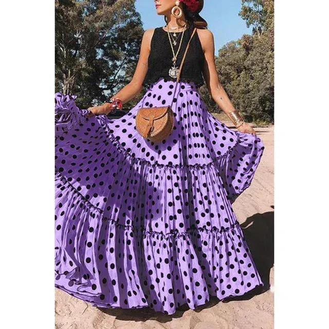 DressBetty - Vintage Bohemian Fairy Maxi Ruffle Polka Dot Skirt