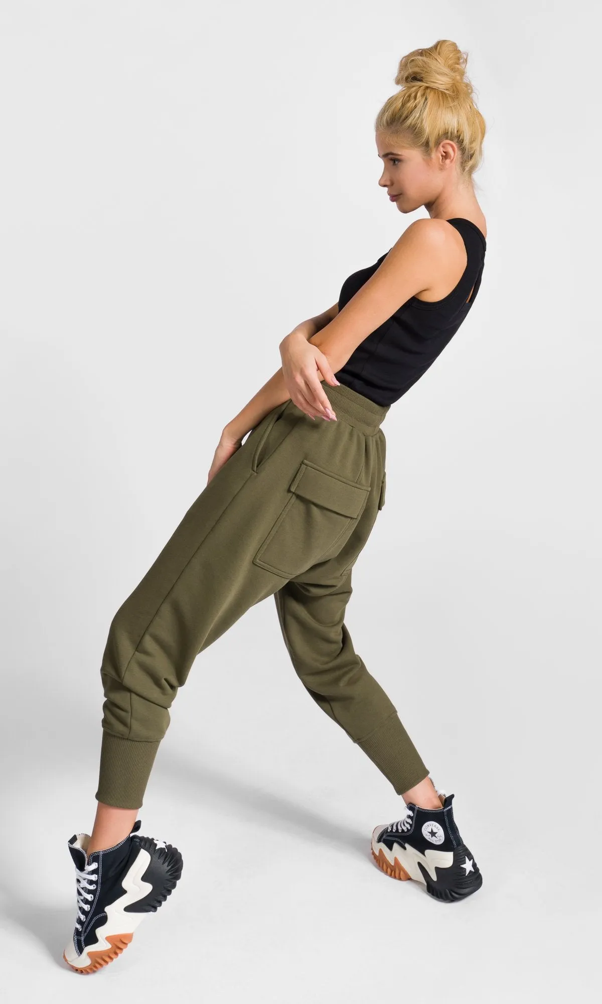 Drop Crotch Pants with Flap Pockets