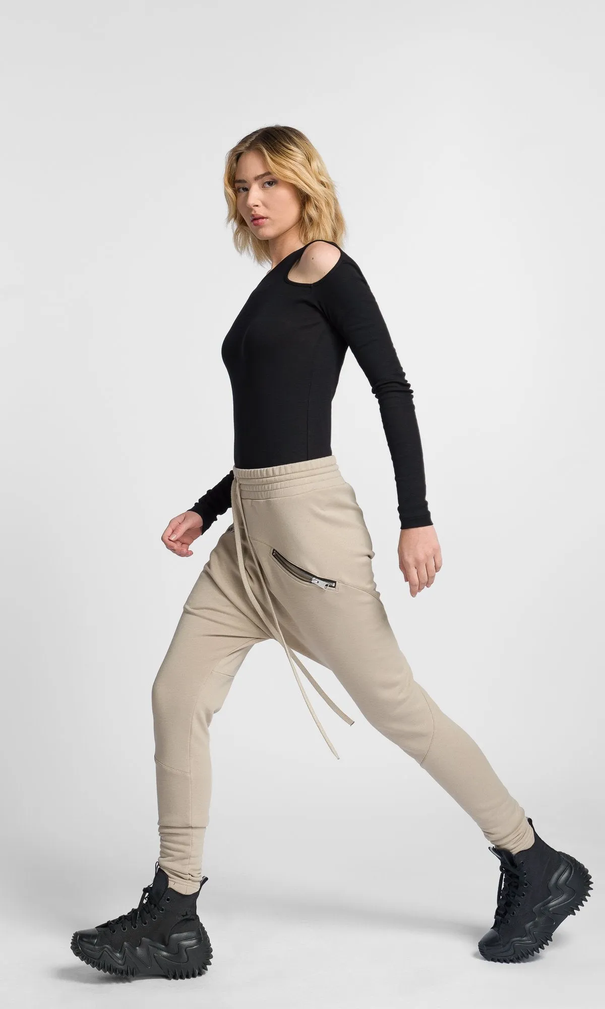 Drop Crotch Pants With Zipper Pockets