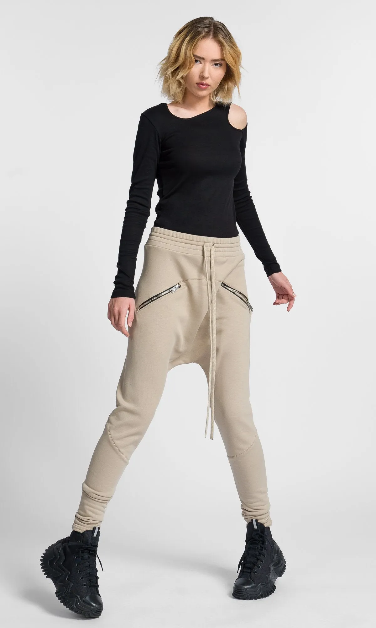 Drop Crotch Pants With Zipper Pockets