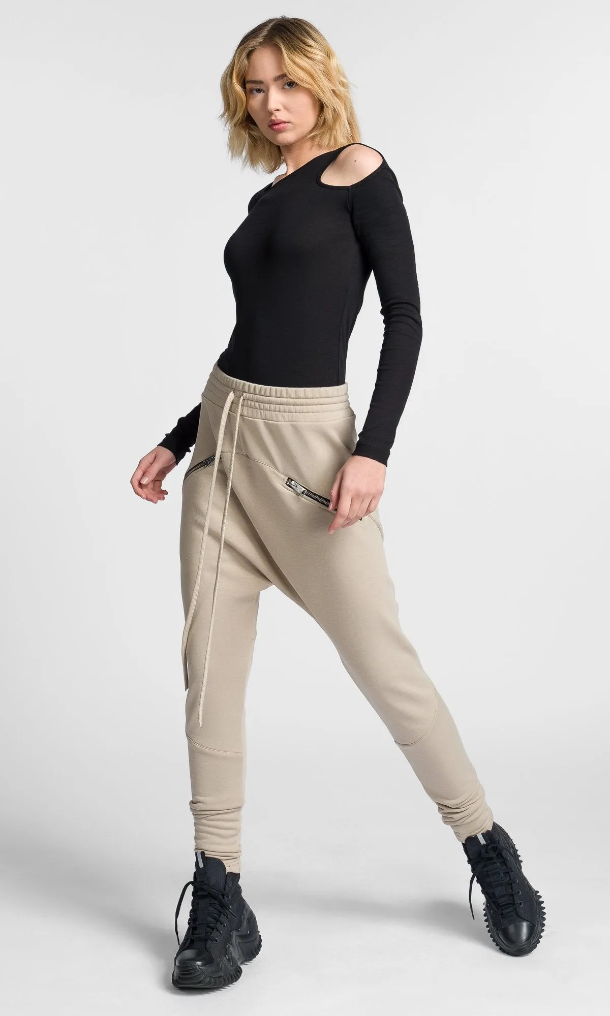 Drop Crotch Pants With Zipper Pockets