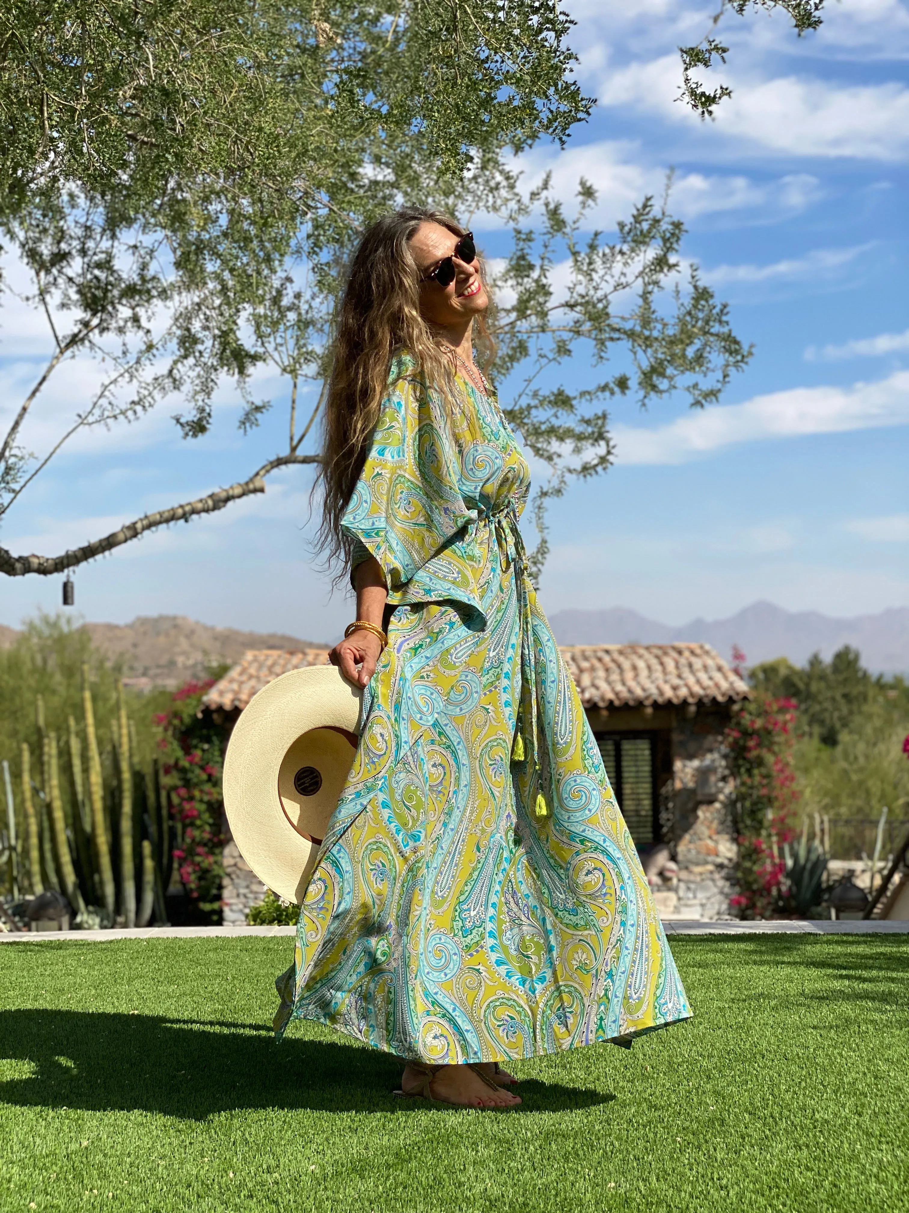 Electric Principessa Paisley Italian Silk Maxi Dress