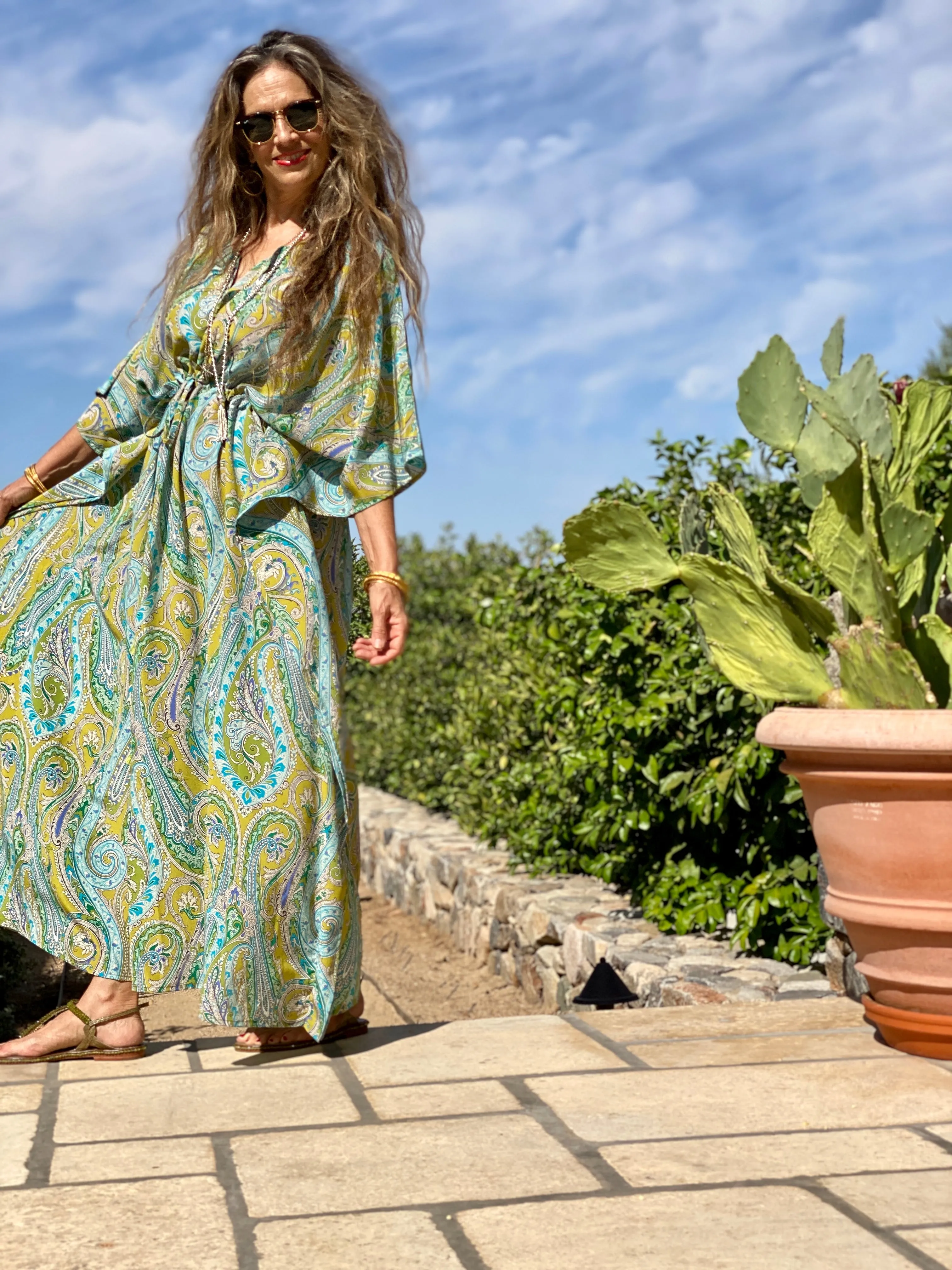 Electric Principessa Paisley Italian Silk Maxi Dress