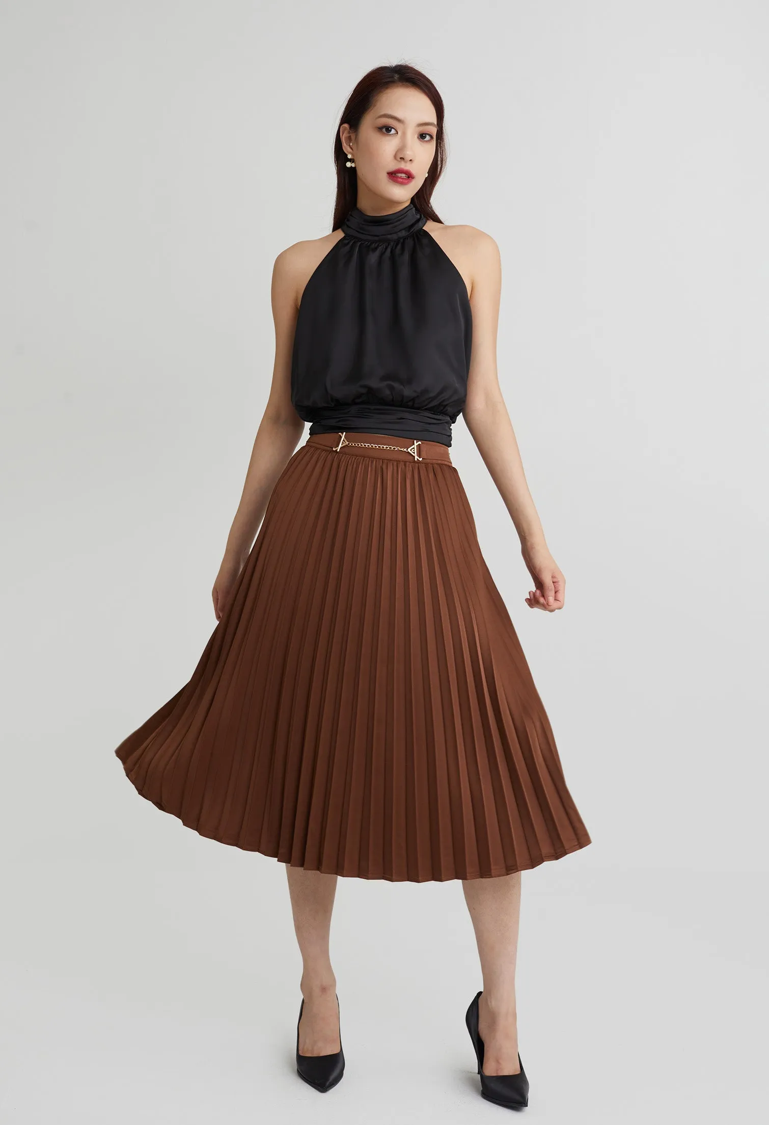 Elegant Column Pleated Midi Skirt