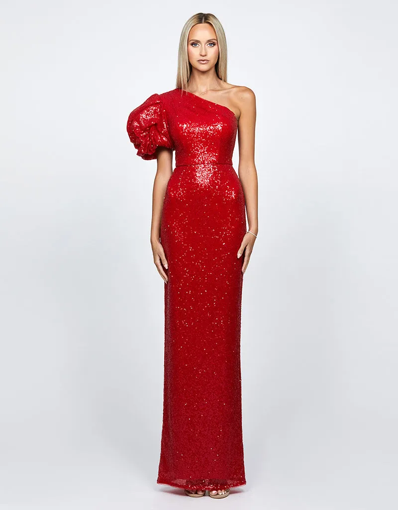 ELOWEN ROSETTE SLEEVE SEQUIN GOWN B68D10L