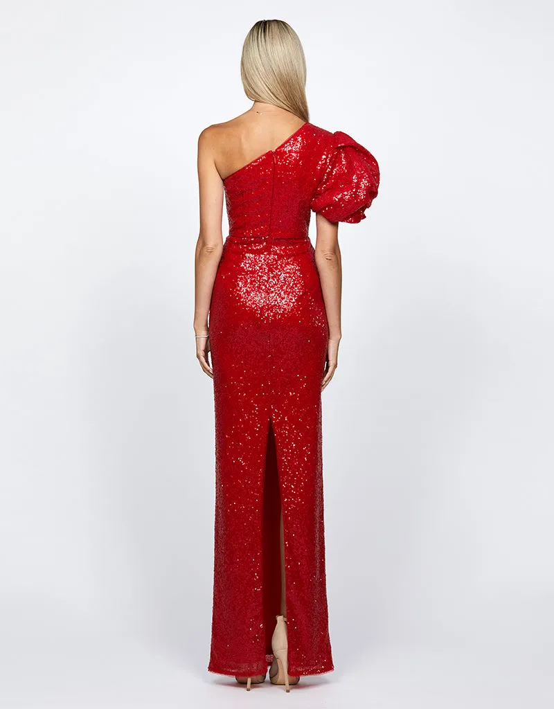 ELOWEN ROSETTE SLEEVE SEQUIN GOWN B68D10L