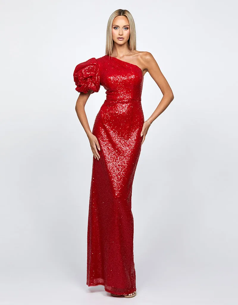 ELOWEN ROSETTE SLEEVE SEQUIN GOWN B68D10L