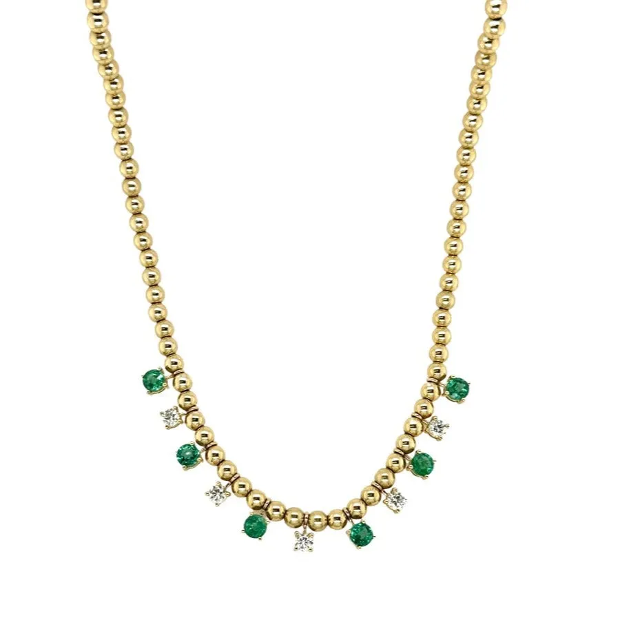 EMERALD & DIAMOND SPRINKLE BALL CHAIN NECKLACE