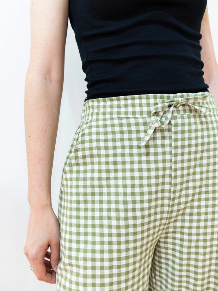 Emmy Drawstring Pant - Sage Gingham