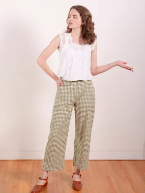 Emmy Drawstring Pant - Sage Gingham