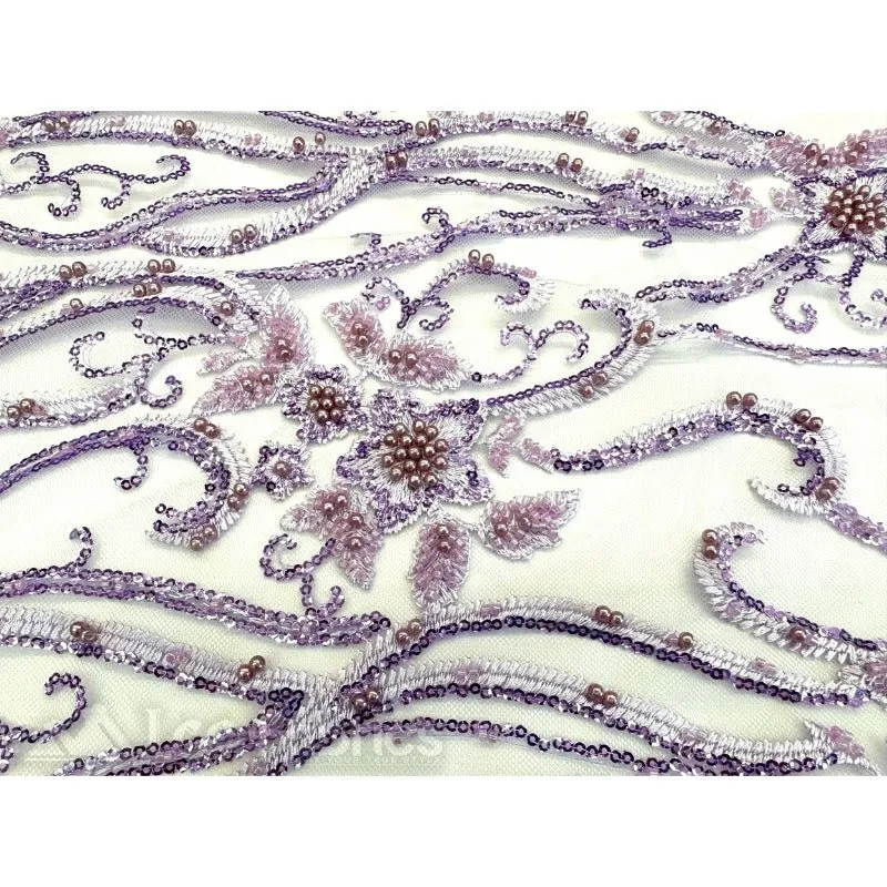 Floral Beaded Lace Fabric By The Yard Embroidered Fabric