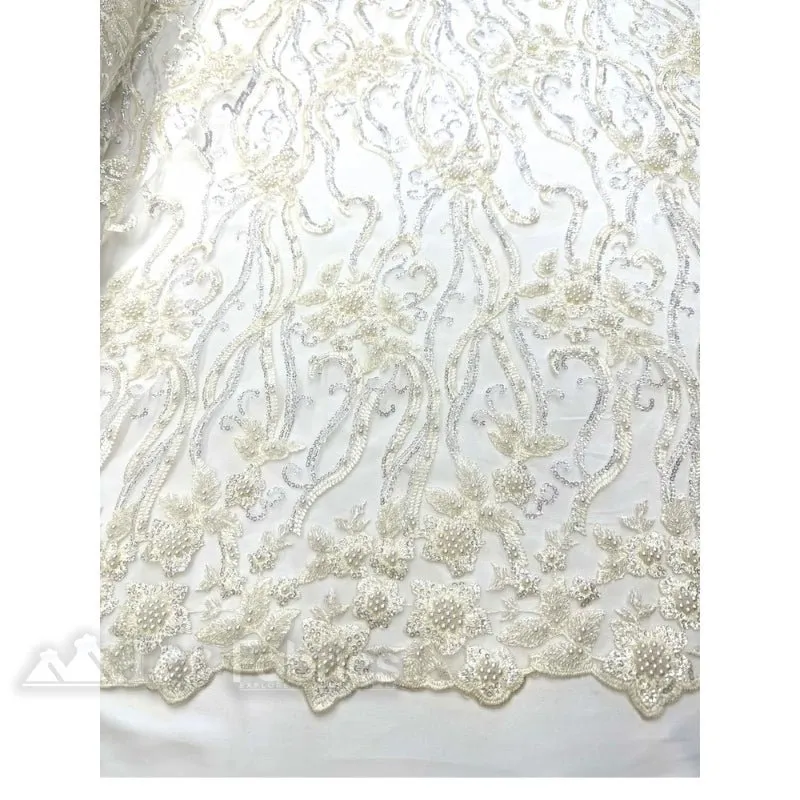 Floral Beaded Lace Fabric By The Yard Embroidered Fabric