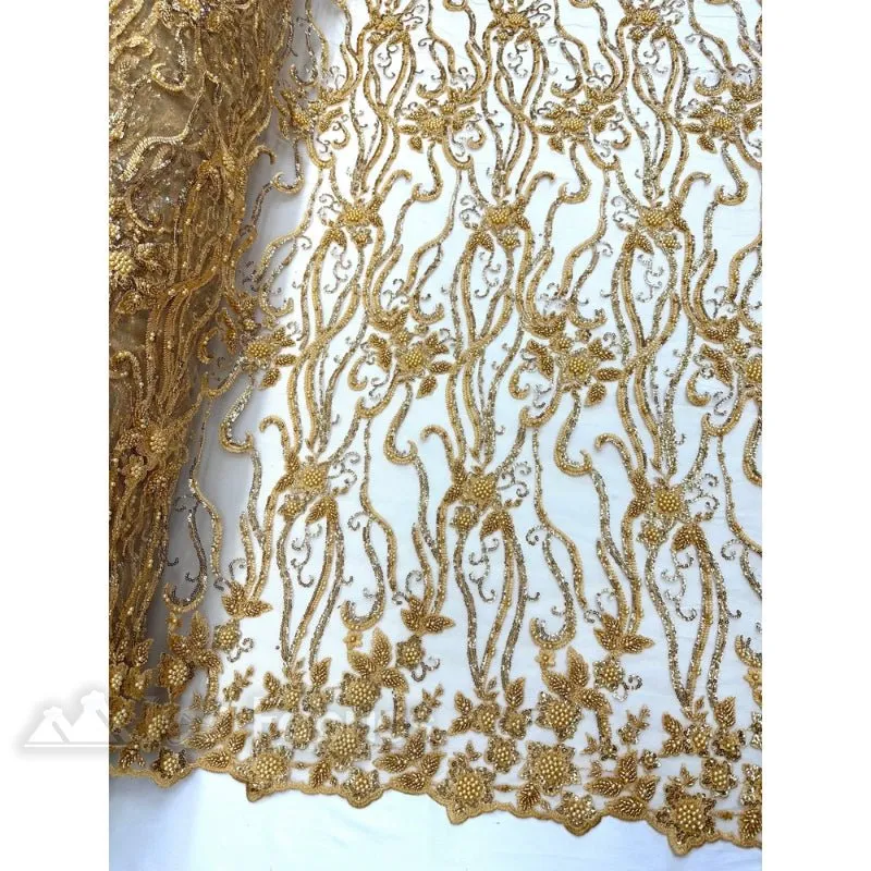 Floral Beaded Lace Fabric By The Yard Embroidered Fabric