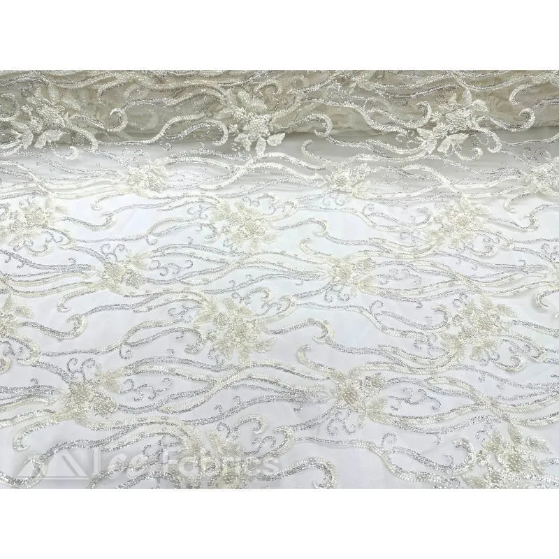 Floral Beaded Lace Fabric By The Yard Embroidered Fabric