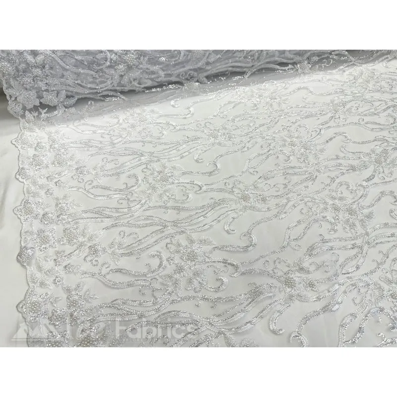 Floral Beaded Lace Fabric By The Yard Embroidered Fabric