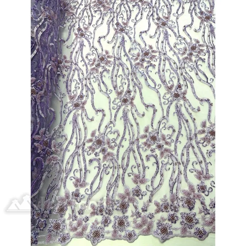 Floral Beaded Lace Fabric By The Yard Embroidered Fabric