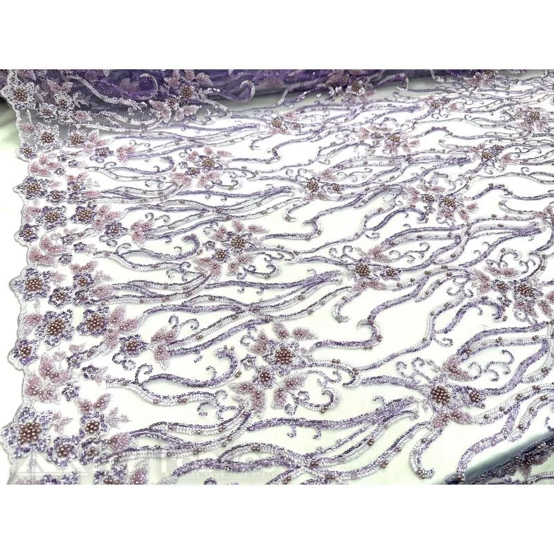 Floral Beaded Lace Fabric By The Yard Embroidered Fabric