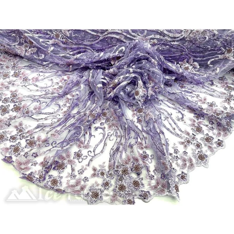 Floral Beaded Lace Fabric By The Yard Embroidered Fabric